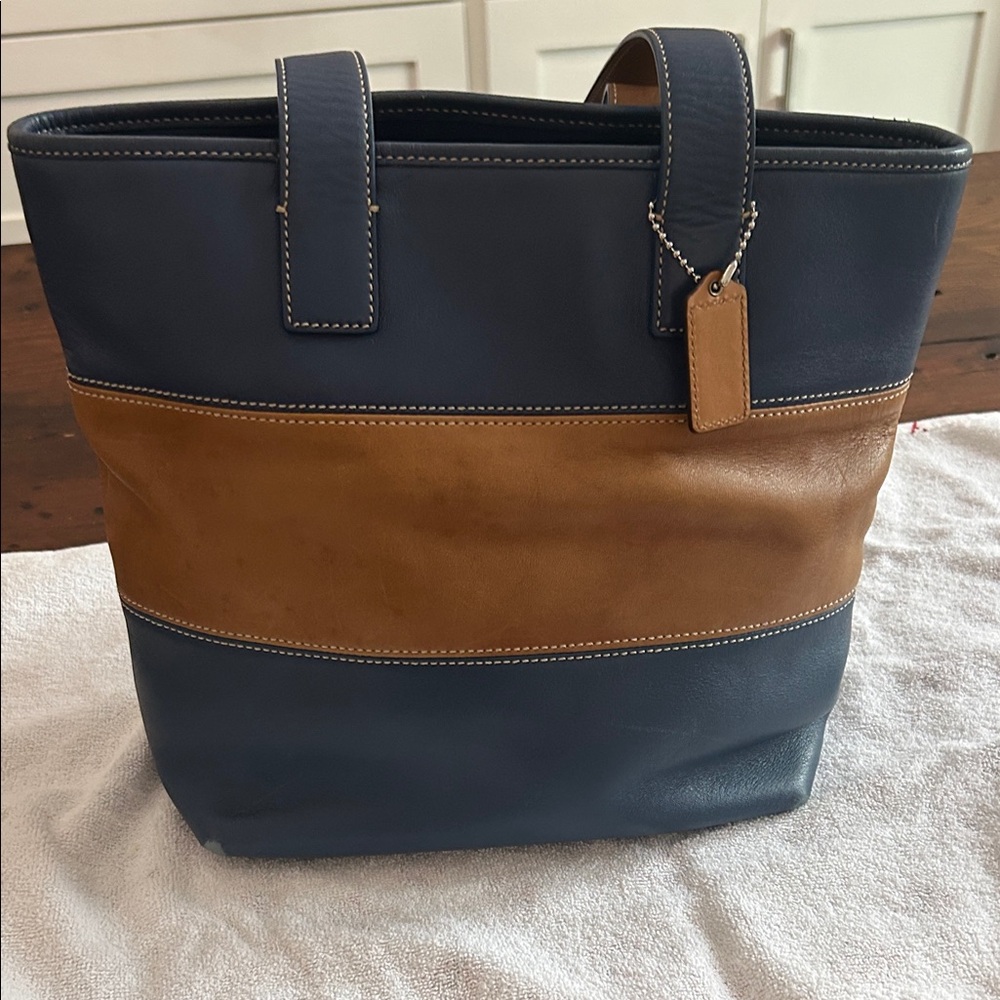 Coach Navy and Brown Leather Tote